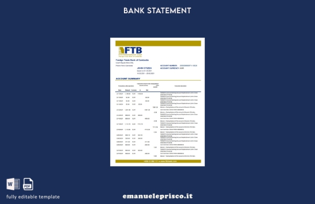 modello excel di estratto conto della Banca del commercio estero della Cambogia 